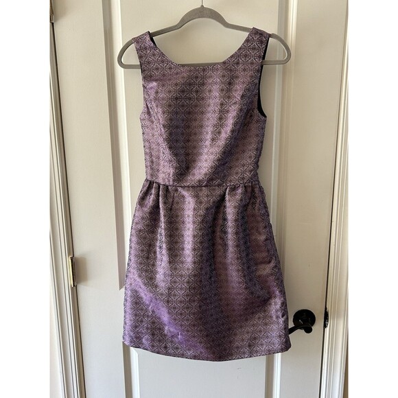 Wendy Bird Erin Fetherston Size 4 Sleeveless Purple Gold Cut Out Bow Dress - Picture 6 of 14